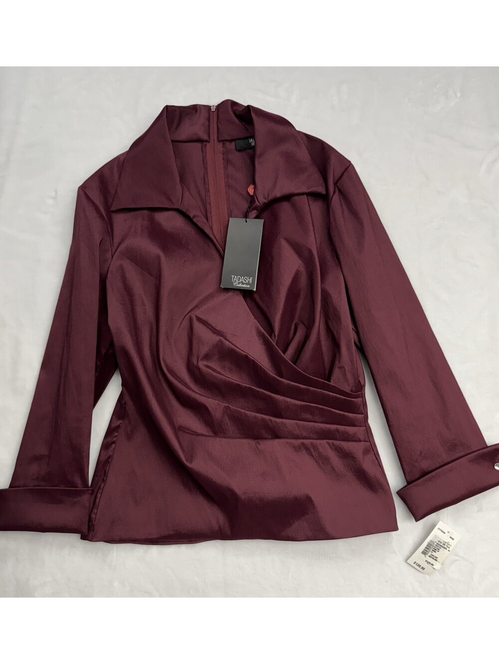 NWT Tadashi Collection Women 12 Burgundy Wrap Old Money Blouse Feminine Romantic